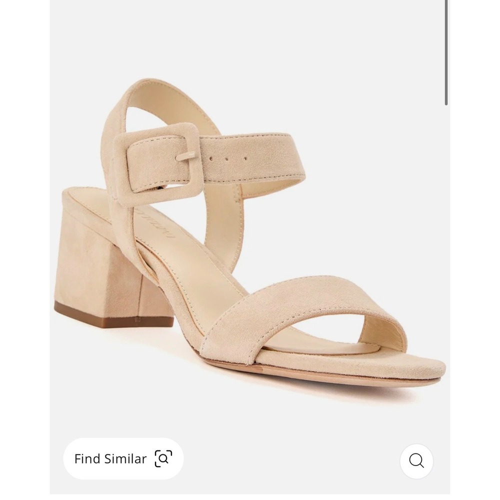 J. McLaughlin Suede Block Heel Sandals Sand Beige Ankle Strap Women Size 7.5
